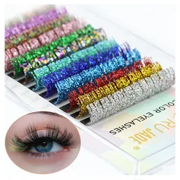 Mixed ColorGlitter Eyelash Extension Colorful False Shiny Lash Glitter Individual Makeup for Christmas Party Lashes 240318