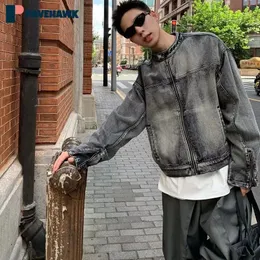 High Street Black Wash denim ceketler erkek kadın vintage gevşek fermuar tasarım kovboy ceket unisex japon kısa üniversite dış giyim 240314