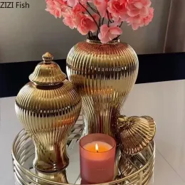 Słoiki Golden Stripe Ginger Jar Ceramic Storage Słoik z pokrywką minimalizm ogólny czołg porcelanowy biżuteria słoiki kosmetyczne pojemniki kosmetyczne