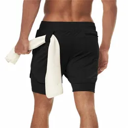 Мужские шорты для бега Спортивные 2в1 Двухслойные быстросохнущие короткие брюки Летний тренажерный зал Fitn Шорты для бега Training Workout Спортивная одежда L2Lj #