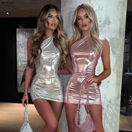 Sexy One Shoulder Bodycon Dresses For Women Solid Irregular Skinny Mini Dress Female Party Nightclub Buttocks Short Gown vestido 240321