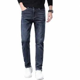 Unvanqu Alta Qualidade 2024 Primavera Novos Jeans Masculinos Coreano Fi Slim Elástico Reto Calças Jeans Rua Calças de Lazer Masculino n2Iy #
