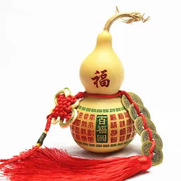 Miniaturas Cabaça Natrual Chinesa Tradicional Com Moeda Antiga Boa Sorte Wu Lou Hu Lu Madeira de Cucúrbita Moedas de Cobre Fengshui Decoração de Casa