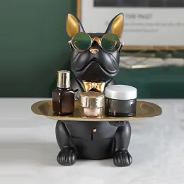 Skulpturen Nordic Decor Französische Bulldogge Butler Aufbewahrungsbox mit Tabletthalter Tierharz Skulptur Figur Home Ornamente Kunsthandwerk Dekor