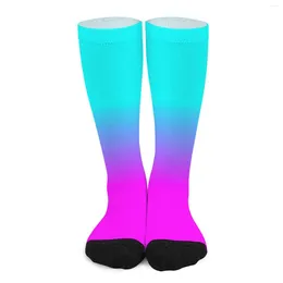 Женские носки, неоновые чулки, розовые и синие графические забавные осенние антибактериальные унисекс, мягкие для бега