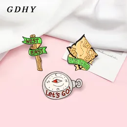 브로치 gdhy 'Let's Go '야외 캠핑 모험 에나멜 핀 West East Compass Treasure Map Lapel Badge for Friends Jewelry