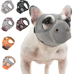 Muzzles kısa burun köpek namlu evcil hayvan maskesi anti ısırma ayarlanabilir nefes alabilen çiğneme ve havlayan namlu köpek maskesi fransız bulldog aksesuarları