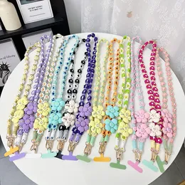 120CM Beautiful 3D Flowers Lanyards Keychain Vintage Neck Strap ID Card Keys DIY Hanging Rope Fashion Sunflower Smile Girls Crossybody Lanyard For Cell Phone Cases