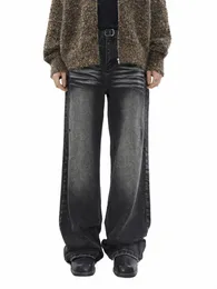 Das Vintage-Wed-Design von mrnearly fühlt sich an wie gerade Denim-Jeans, Herrenhosen mit weitem Bein, amerikanische High-Street-Schwarzhosen f5QF#