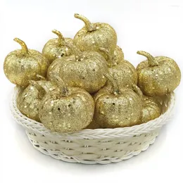 Decorative Flowers 2024 12pcs Glitter Golden Mini Artificial Pumpkins Foam Small Fake Halloween