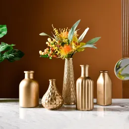 Films European Golden Vase Tabletop Decoration Living Room art Deco Vase Decoration Hydroponic Plants Container Ornaments Nordic Vase