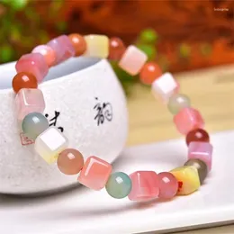 Dekorativa figurer Naturliga Yanyuan Agate Cube Armband Kvinnor Fashion Round Stone Elegant Healing Strand Bangles Armband Gift