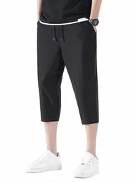 Sommar korta män byxor andas kylande nyl spandex sportkläder lösa capris byxor hane 3/4 casual shorts plus storlek 8xl r46e#