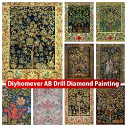 Stitch William Morris Flor Art Tree 5d Diy AB Diamond Bordado Bordado Handmade Cross Stitch Mosaico Handicraft Decor Home Decid Presente Presente