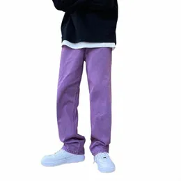 coreano Fi uomini jeans viola verde allentato dritto vintage casual streetwear skateboard danza denim cargo pantaloni larghi y3Kx #