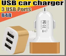 848 3 PORTS USB Bil Charger Travel Adapter Car Plug Triple Car USB Charger For Smartphone Tablet PC Smart Phone PDA utan PackAg4687503