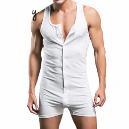 Erkekler Tek Parça Tank Bodysuit Leotard iç çamaşırı iç çamaşırı seksi kollu spor fitn sıkı tulum pijama k7UQ#