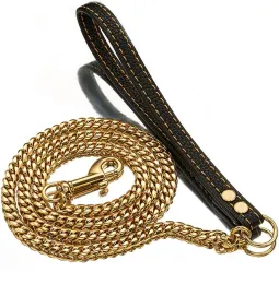 Leashes 18K Gold Dog Chain Leash Stainless Steel Pet Cuban Link Chain 10mm Width Metal Lead Rope For Dogs