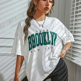 Женская футболка большого размера 1898 Brooklyn York с надписью и принтом на плечах, винтажная футболка, простая одежда, женская футболка, топ Y2K 240325
