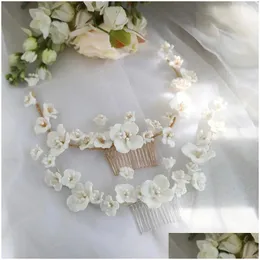 Tiaras Slbridal Handmade S Porcelain Flowers Pearls Bridal Hair Comb Headdress Accessorie Jewelry 240311 Drop Delivery Hairjewelry Otqya