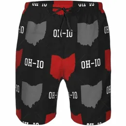 Grå röd form OH-10 herrbadstammar snabba torrbräda shorts strand baddräkt med fickor mesh foder och ficka i76u#