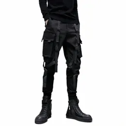 Arens Techwear سروال البضائع الأسود للرجال بنطلون شحن الذكور اليابانية الهيب هوب الربيع ريب الجيب harajuku fi f6kx#