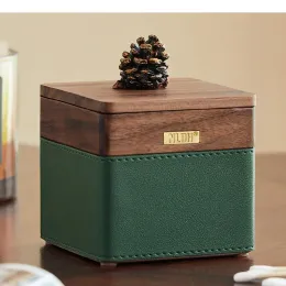 Jars Creative Walnut Wooden Storage Boxes Home Furnishing Pine Cone Lid Decoration Square Jewelry Toothpick Boxes Room Storage Case