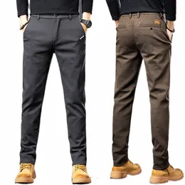 Primavera dos homens Slim Casual Calças Busin Sarja Reta Cott Calças Elásticas Marca Fi Roupas Coreanas Café Preto Cinza A6Gr #