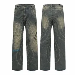 Männer Jeans Y2K Kreis Streifen Gerade Bein Ausgestellte Hosen Retro Harajuku Straße Casual Lose Übergroße Jeans Trend Fi HotSale O9ej #