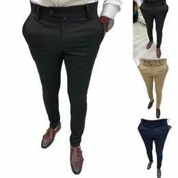 Мужские повседневные брюки Мягкие узкие эластичные брюки для деловых встреч Социальные офисные работники Интервью Вечеринка Свадьба Мужской костюм Брюки S-3XL j8wT#