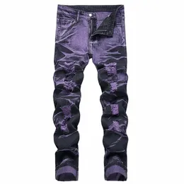 High Street rasgado jeans para homens quatro mares causal calças jeans persalized roxo preto jeans retos fi juventude calças t4eq #