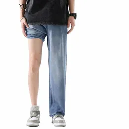 Hohe Qualität 100% Lyocell Jeans Männer Frühling Sommer Casual Elastische Taille Denim Hosen Männliche Korea Lose Gerade Blaue Hosen S-3XL 52Xz #