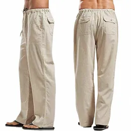 BOLUBAO Summer Men Solid Kolor Linen Spodnie Multi-Papiełowe proste spodnie Duża rozmiar Oddychanie Lekkie luźne spodnie Męskie P4Hz#