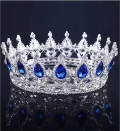 2020 Princess Crystals Wedding Crown Alloy Tiara Baroque Queen King Crown Clear Royal Blue Red Rhinestone Bridal Tiara Crow4676571