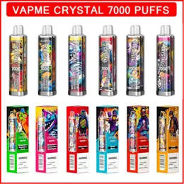 E Cigarro Euro Hot VAPME Crystal 7000 Puffs Descartáveis Vape Pen Recarregável 650mAh Bateria Pré-preenchida 14ml Pods Carrinhos Bobina de Malha 12 Sabores 0/2/3/5%