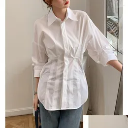 Kadın bluz gömlekleri basit beyaz 3/4 kol bluz gevşek kat kapalı bel yarasa gömlek üst 2023 İlkbahar ve yaz damlası teslimatı appa ottvk