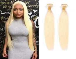 Extensões de cabelo virgem brasileiro 613 loira em linha reta peruano malaio indiano cru cabelo humano tece dois pacotes 613 cor 2 piec8979237