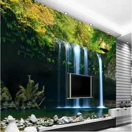 배경 화면 Wellyu Custom Large Fresco 폭포 흐르는 강 TV 배경이 아닌 짠 벽지 Papel de Parede Para Quarto