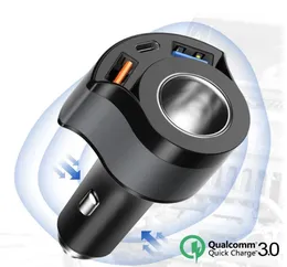 Quick Charge USB -сигарета зажигало зарядное устройство для iPhone Huawei Xiaomi QC30 Automatic PC USBC Fast Car Adapter7135396