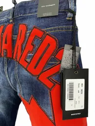 2024 Spring/Summer New D2 Jeans Fi Men's Wed and Warred Hole Patch Paint Slim Fit Slim Elastic Small Feet Blue 57JT#