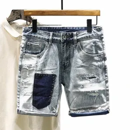 Männer Vintage Denim Shorts 2023 Neue Nähte Gerade Koreanische Fi Ripped Loch Dünnes Streetwear Kurze Jeans Männlichen 78NG #