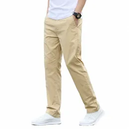 Erkekler ince fit rahat pantolon hafif klasik düz pantolonlar yaz pamuklu streç joggers katı haki pantolon erkek z7g5#