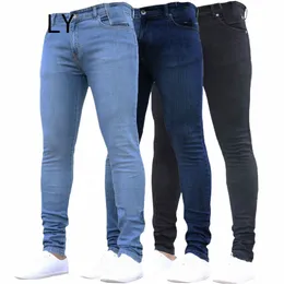 proste man dżinsy stałe kolor swobodne męskie spodnie dżinsowe morza wiosna jesień chude menu Pants Praca dżinsy dla mężczyzny t77l#