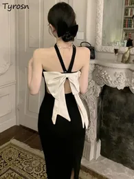 Dresse Elegant Summer Midi Bow Design Sleeveless Simple Sexy Backless Leisure Fashion Tender Slim Korean Style Ladies Ins 240315