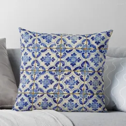 Pillow Portuguese Tiles. Blue Flowers And Leaves Throw Cover Pillowcase Christmas Pillows
