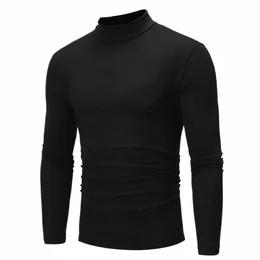 الربيع الجديد Slim Thermal Instermal Men Fi LG-Sleeve Fleece دافئ نصف ذي طوق أعلى قاع أعلى قميص pulver thirt 38 كيلو واط#