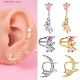 Ear Cuff Ear1 piece of Moon shaped Left Ear Cuff Ear Clip Adjustable Bear Non Perforated Ear Clip False Perforated Spiral Pocket Jewelry Y240326