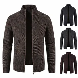 Erkekler Yeni Çizgili Beyzbol Yakası Taligan Jumper Örgü Sweater Fi Slim Fit Erkek Ceket Kalın Sıcak Kahverengi Kış Kış Ceketi I5LA#