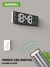 Aierwill n6 digital väggklocka 16 tum stor väckarklocka fjärrkontroll Datum Vecka Temperaturklocka Dual Alarm LED Displayklocka 240315