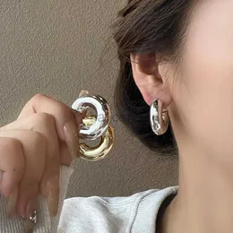 Hoop Huggie Stainless steel large-sized circular clip on earrings suitable for women gold-plated C-shaped earrings sleeve screw tube thick earrings 240326